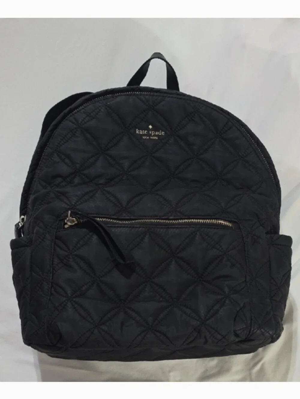 Kate Spade New York Black Quilted Nylon Backpack Gold Zip Travel Laptop Bag